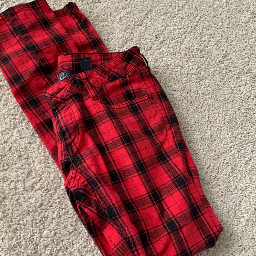 City Streets Red Plaid Jeans Size 5